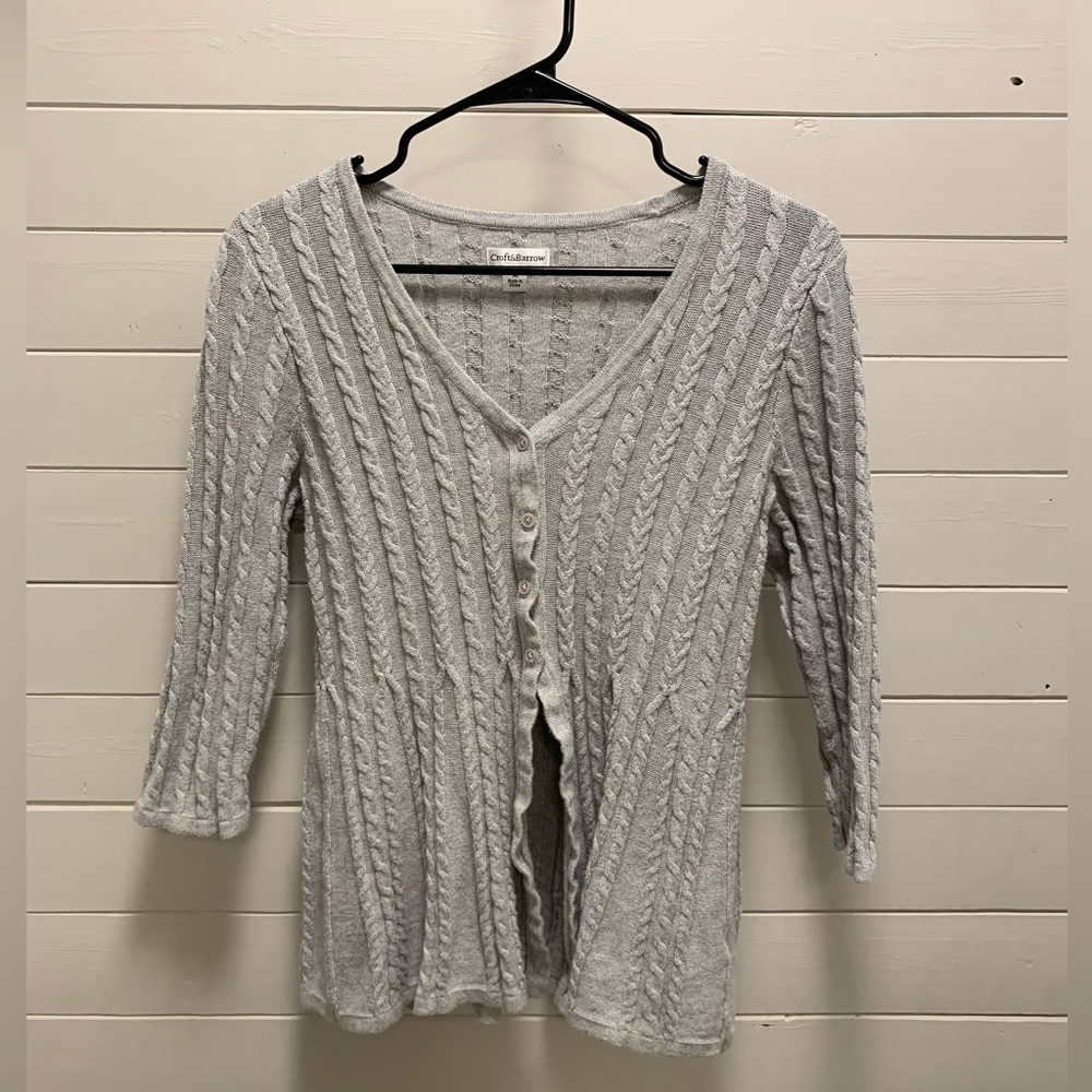 Cable Knit Croft And Barrow Cardigan Sweater Grey Size Medium
